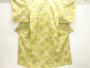 家屋風景模様織り出し手織り紬着物